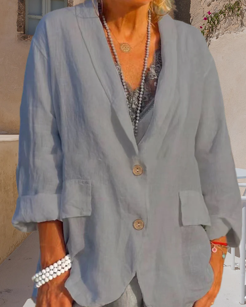 Solid color cotton and linen jacket - Image 6