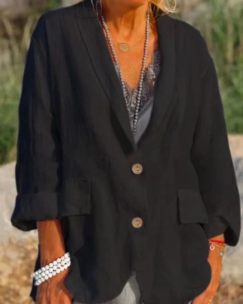 Solid color cotton and linen jacket - Image 7