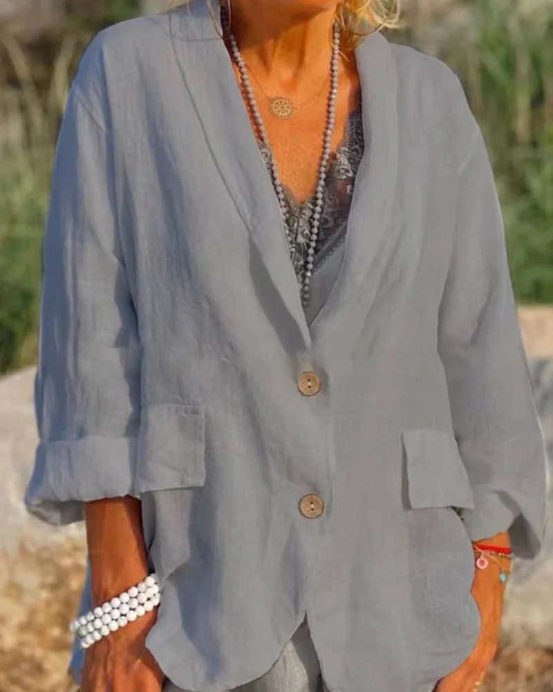 Solid color cotton and linen jacket - Image 8