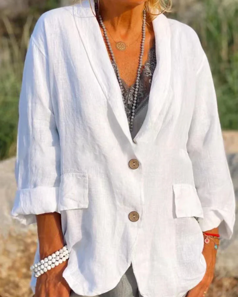 Solid color cotton and linen jacket - Image 9