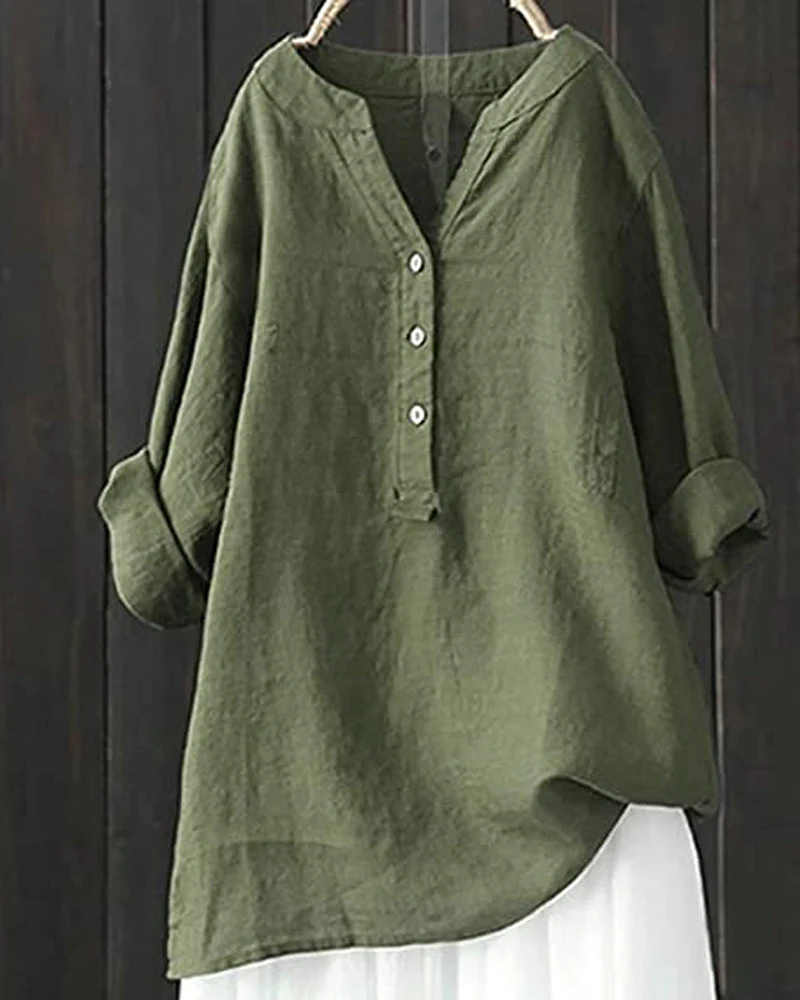 Solid color long sleeve button blouse - Image 10