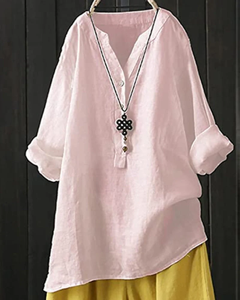 Solid color long sleeve button blouse - Image 11