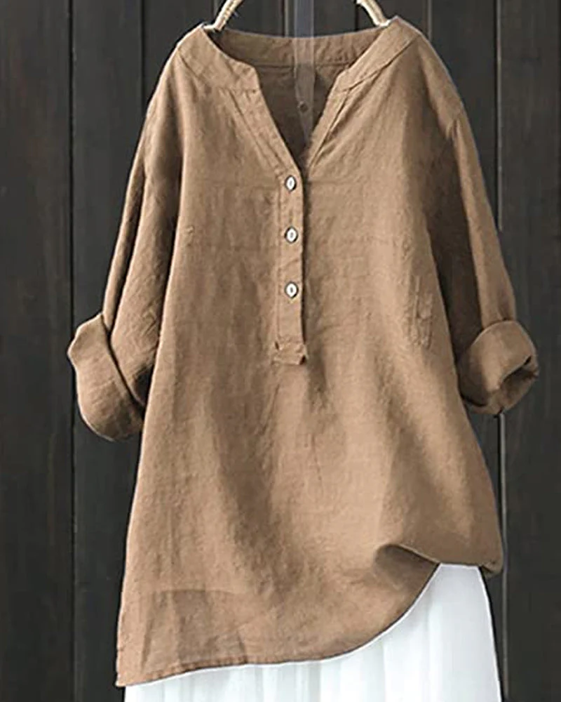 Solid color long sleeve button blouse - Image 12