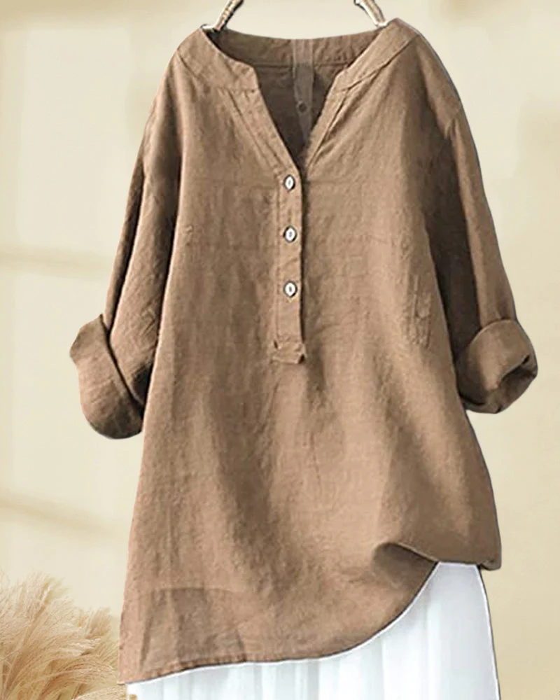 Solid color long sleeve button blouse - Image 2