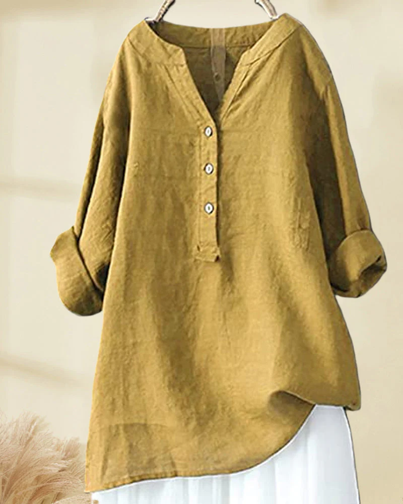 Solid color long sleeve button blouse - Image 4
