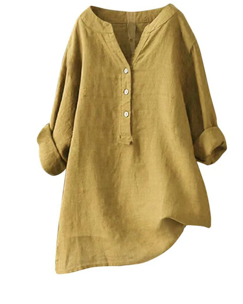 Solid color long sleeve button blouse - Image 5