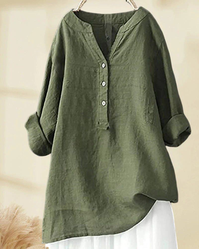 Solid color long sleeve button blouse - Image 7
