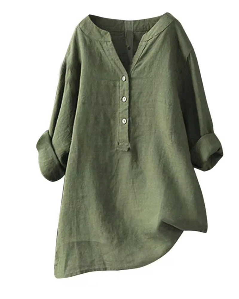Solid color long sleeve button blouse - Image 8