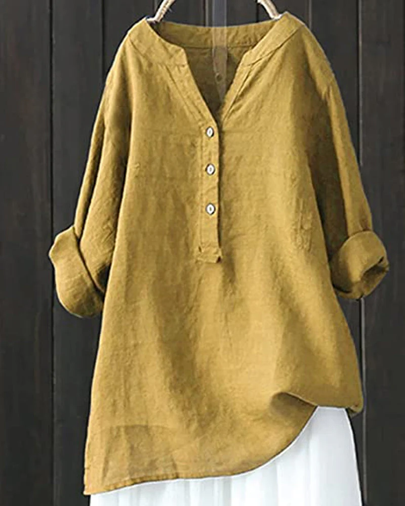 Solid color long sleeve button blouse - Image 9