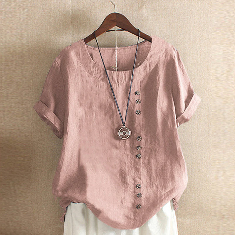 Solid Color Short Sleeve Round Neck Summer T-shirt - Image 4