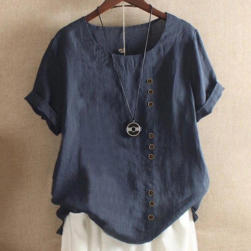 Solid Color Short Sleeve Round Neck Summer T-shirt - Image 6