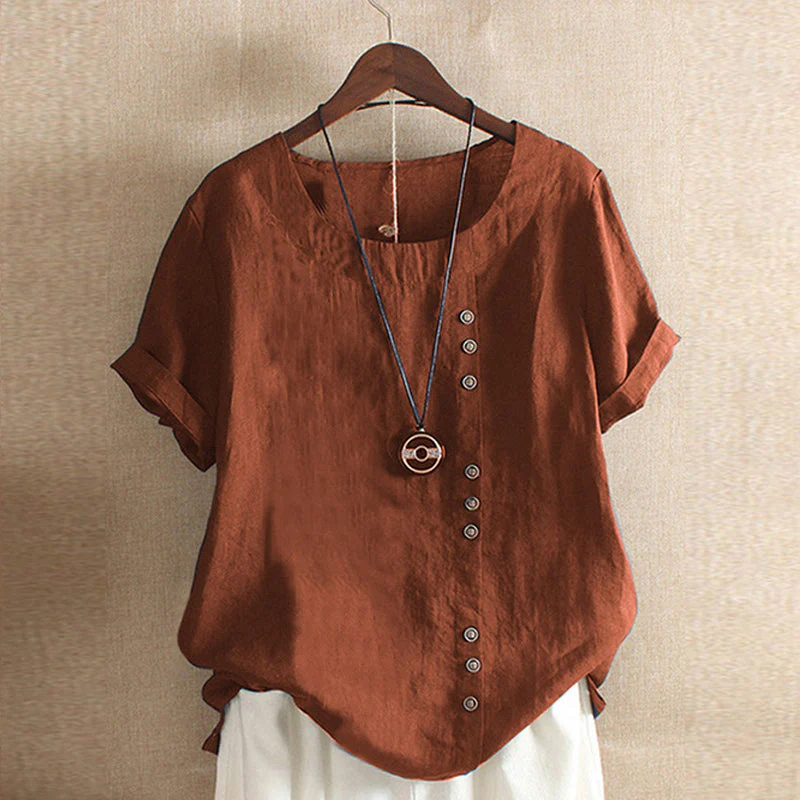 Solid Color Short Sleeve Round Neck Summer T-shirt - Image 9