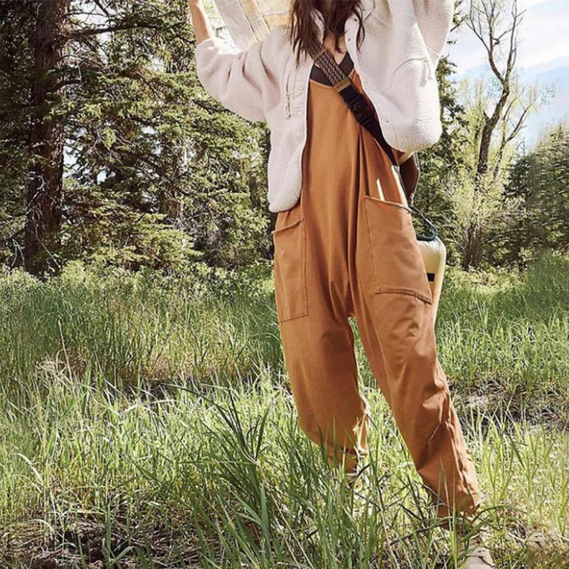Solid V-Neck Sling Pocket Jumpsuit - Image 11