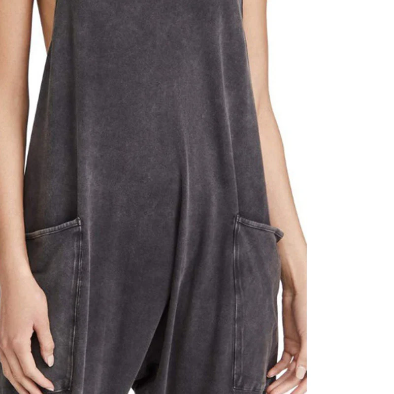 Solid V-Neck Sling Pocket Jumpsuit - Image 4