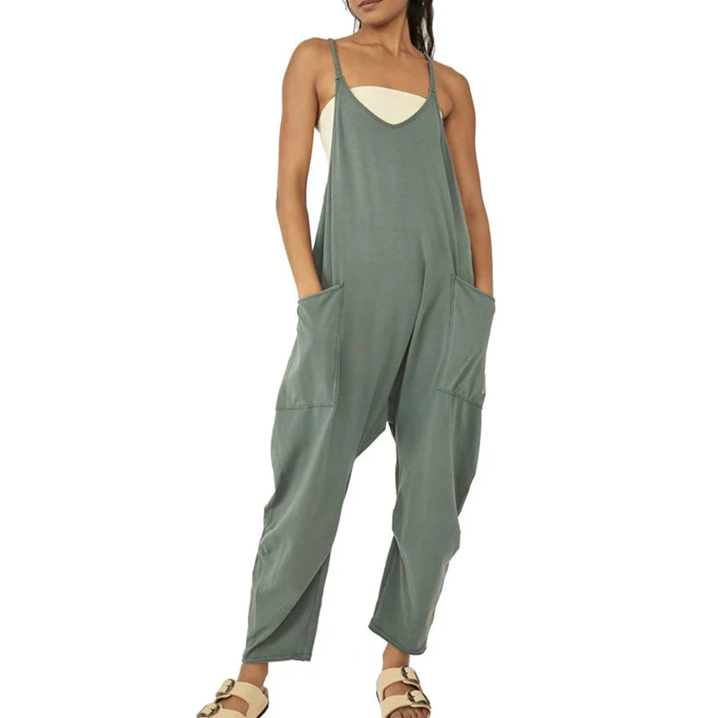 Solid V-Neck Sling Pocket Jumpsuit - Image 5