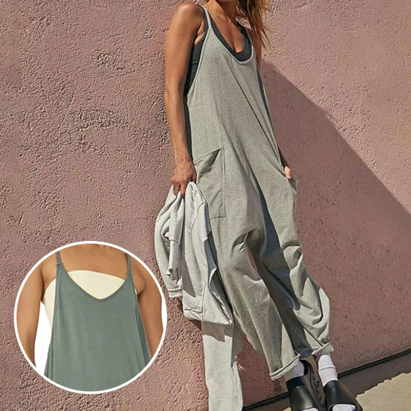 Solid V-Neck Sling Pocket Jumpsuit - Image 6