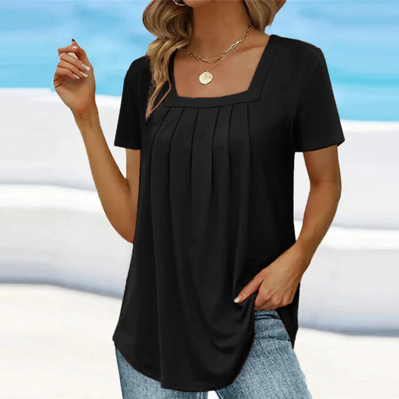 Square neck solid color short sleeve t-shirt - Image 11