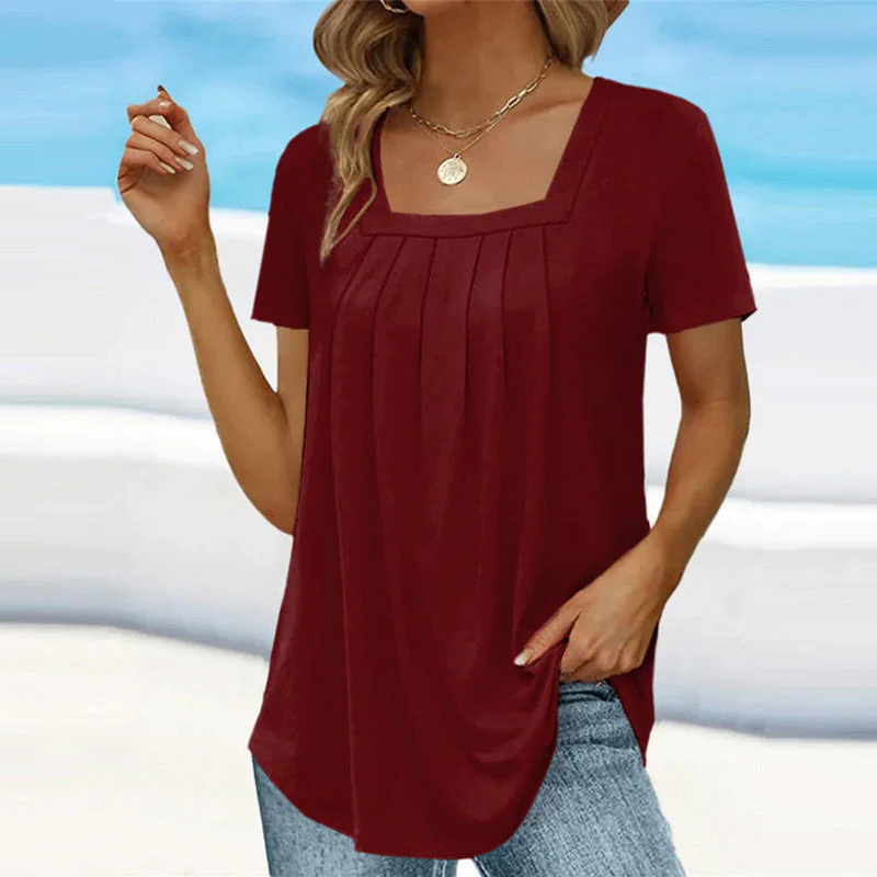 Square neck solid color short sleeve t-shirt - Image 12