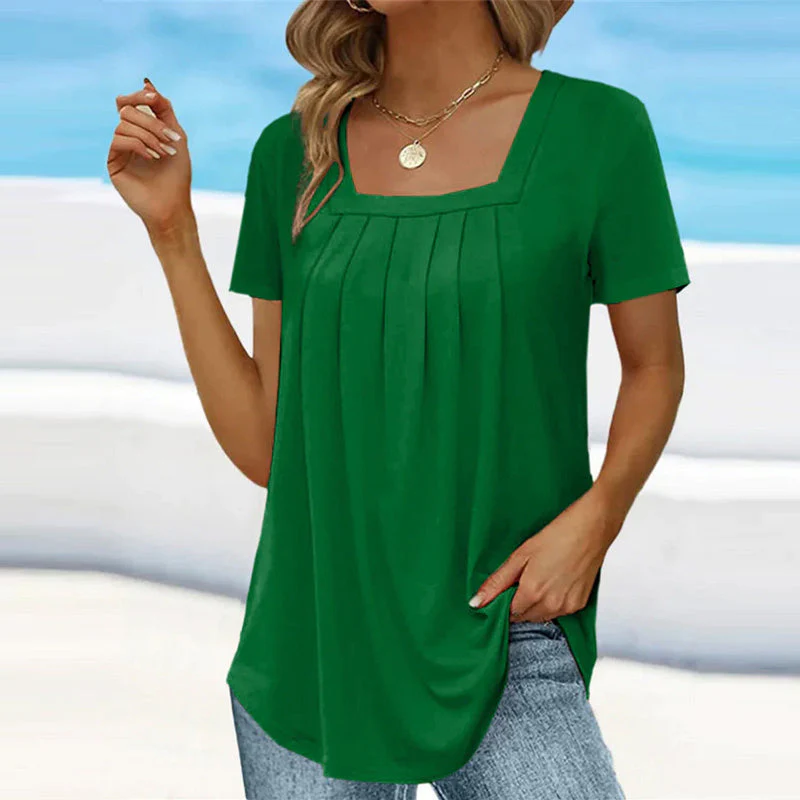 Square neck solid color short sleeve t-shirt - Image 13