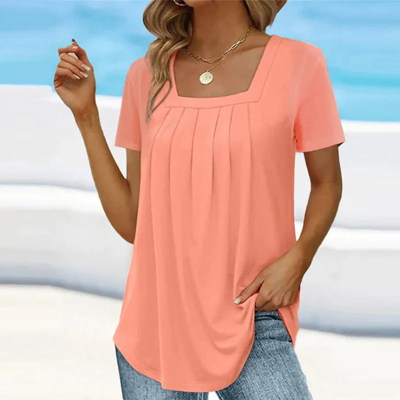Square neck solid color short sleeve t-shirt - Image 14