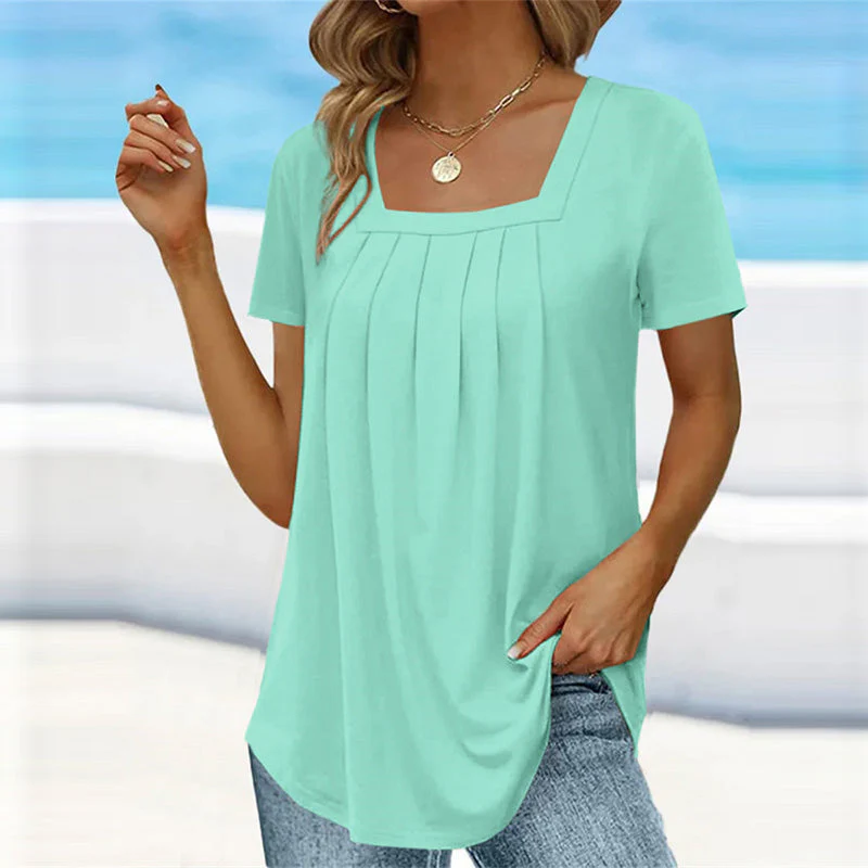 Square neck solid color short sleeve t-shirt - Image 4