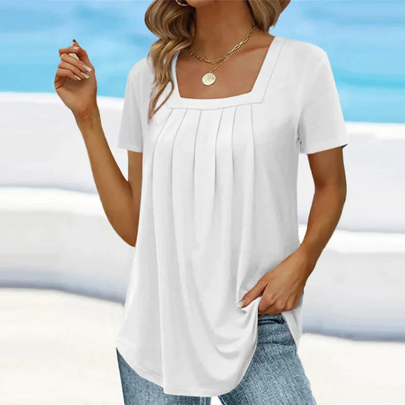 Square neck solid color short sleeve t-shirt - Image 5