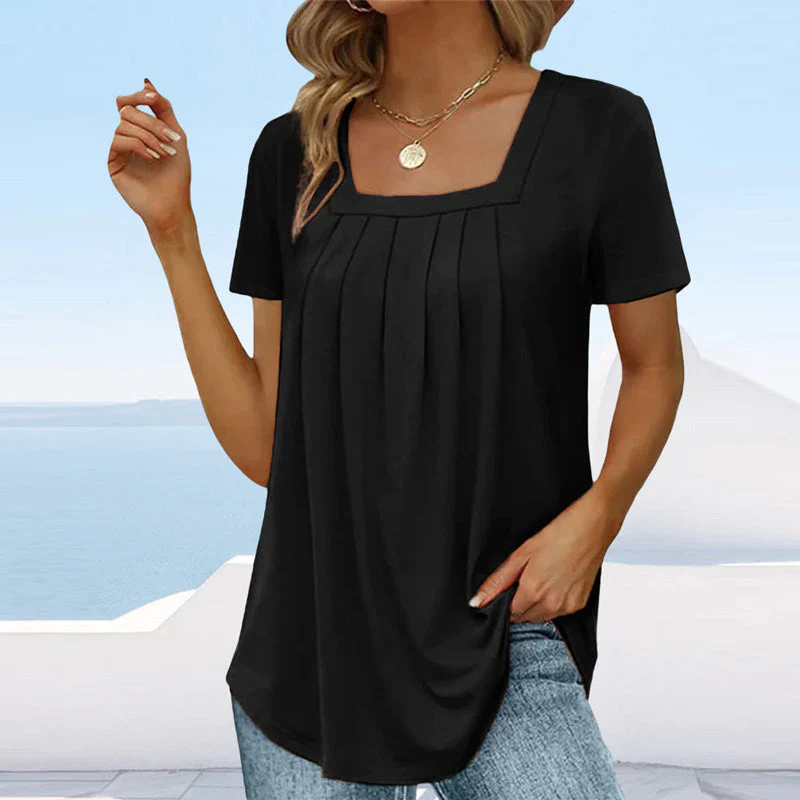 Square neck solid color short sleeve t-shirt - Image 7