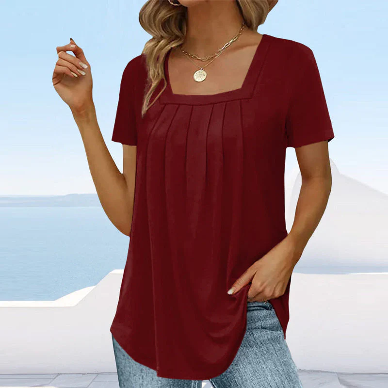 Square neck solid color short sleeve t-shirt - Image 9
