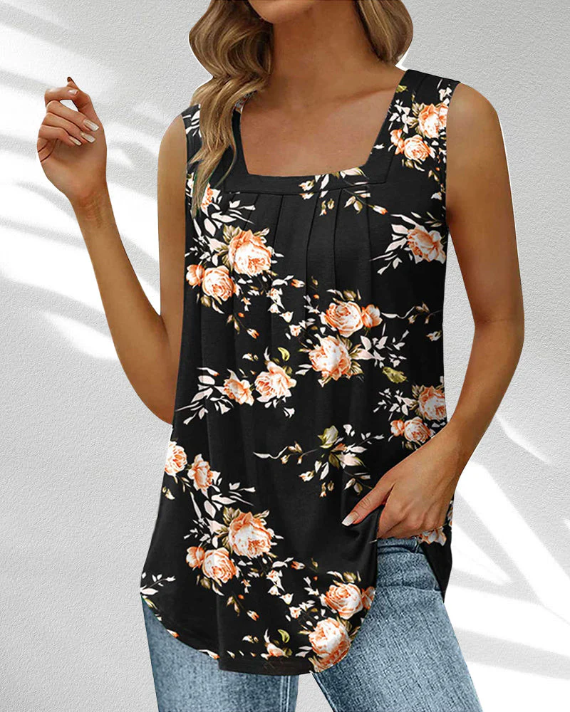 Square Neck Tank Top in Feather and Floral Print - Image 6