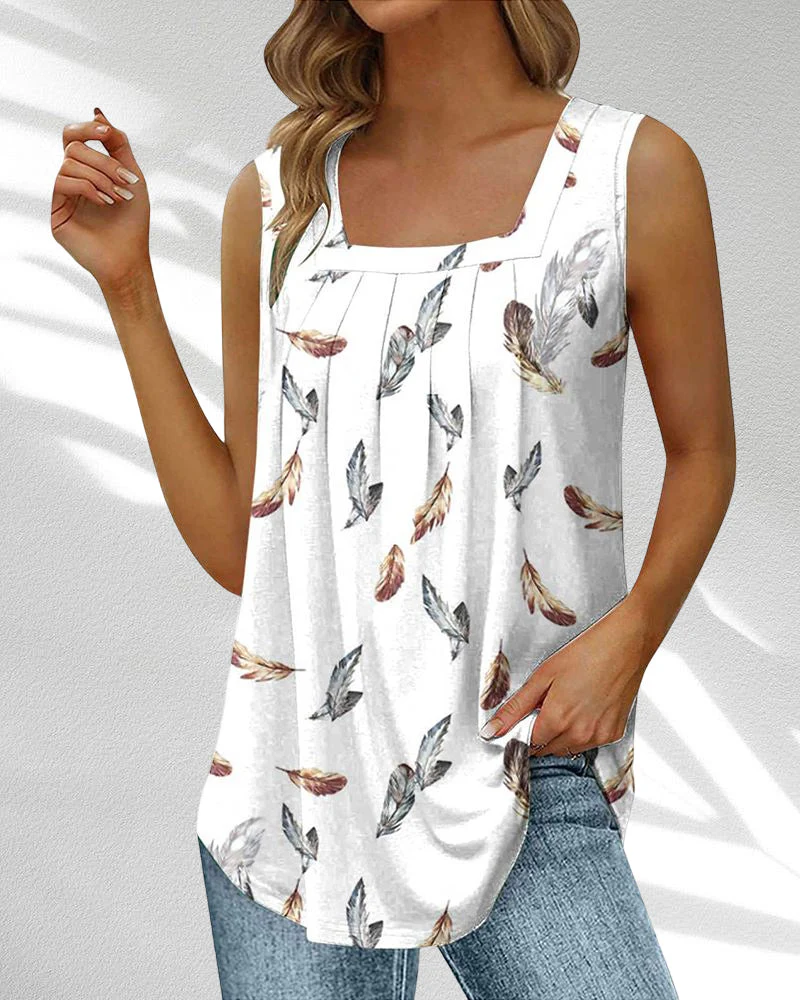 Square Neck Tank Top in Feather and Floral Print - Image 7