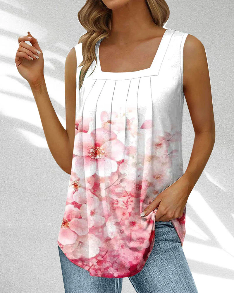 Square Neck Tank Top in Feather and Floral Print - Image 9