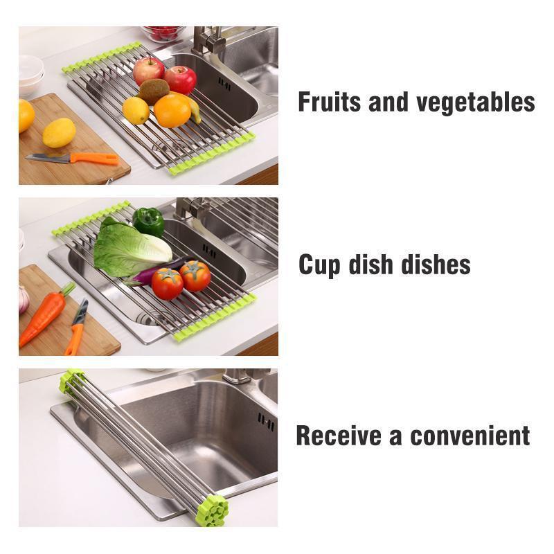 Stainless Steel Roll Up Dish Drying Rack, Foldable - Image 4