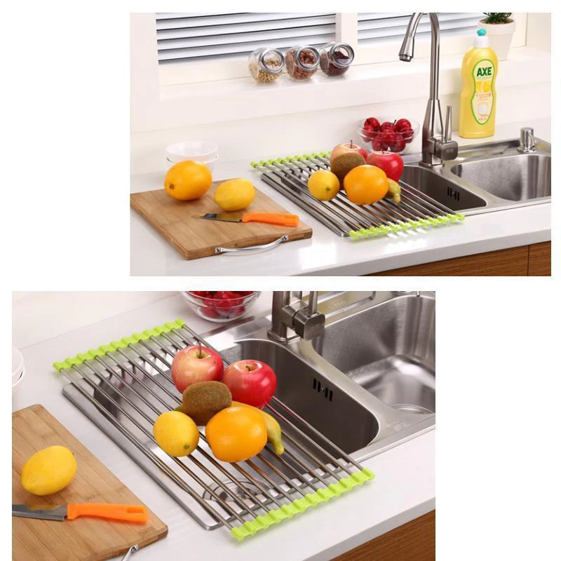 Stainless Steel Roll Up Dish Drying Rack, Foldable - Image 5