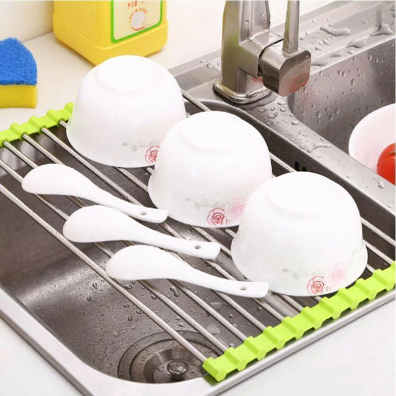 Stainless Steel Roll Up Dish Drying Rack, Foldable - Image 7