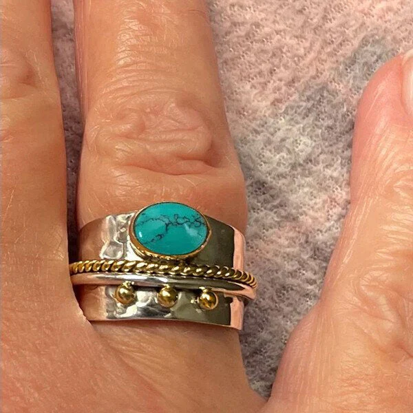 Turquoise Wide Band Ring - Image 6