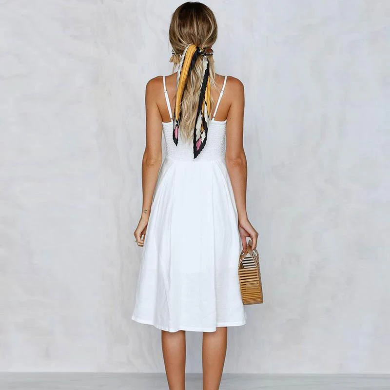 Strap Knitted Front Cutout Button Dress - Image 4