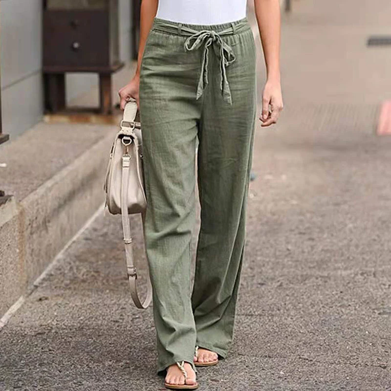 Summer Elastic Lace Up Straight Pants - Image 13