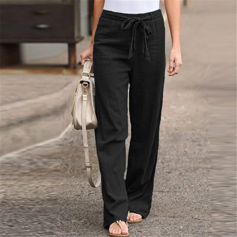 Summer Elastic Lace Up Straight Pants - Image 14