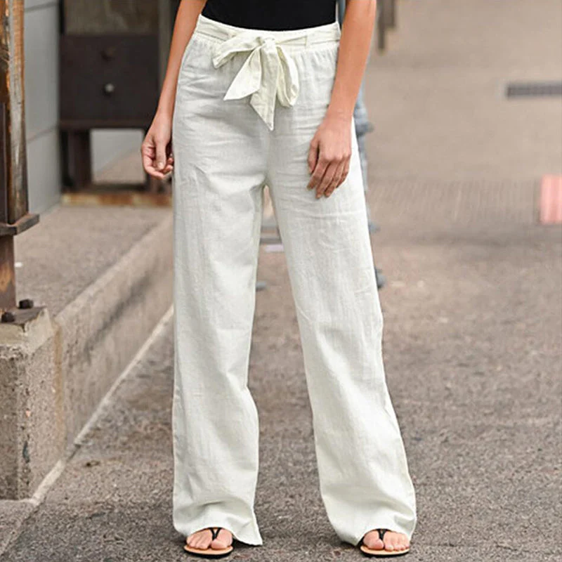 Summer Elastic Lace Up Straight Pants - Image 15