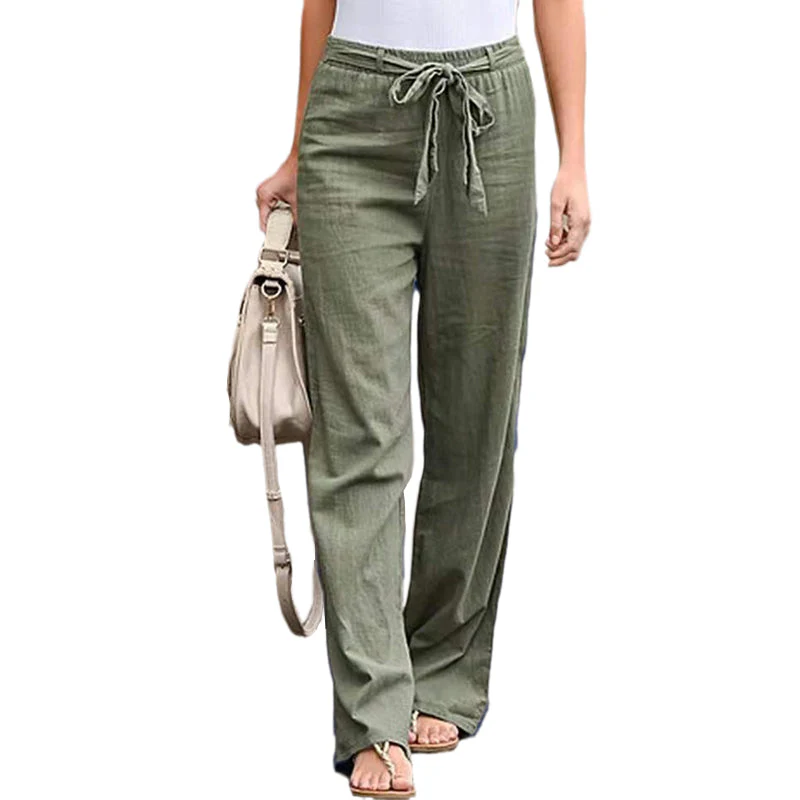 Summer Elastic Lace Up Straight Pants - Image 6