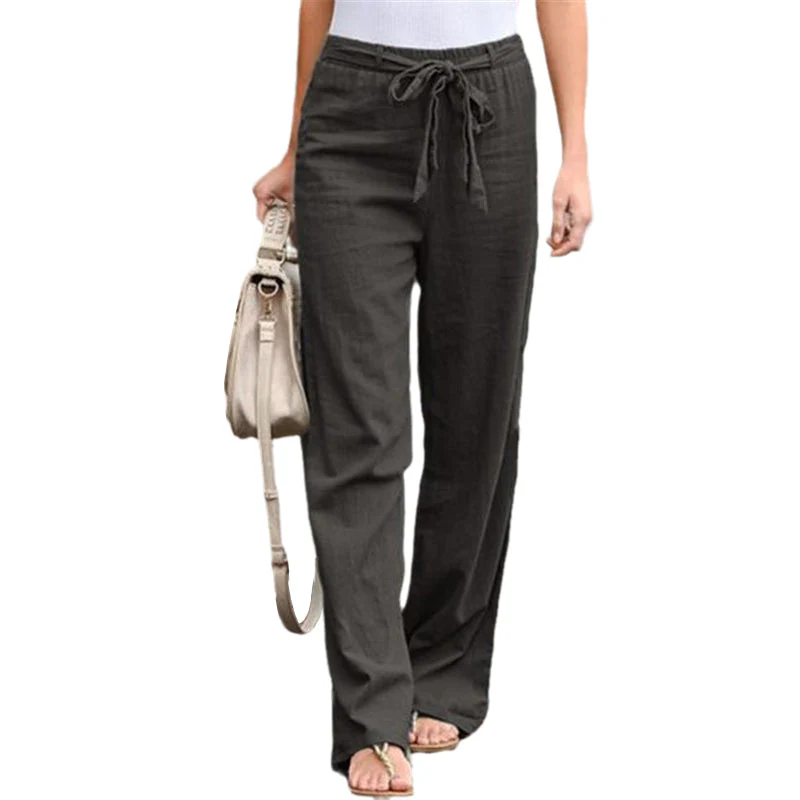 Summer Elastic Lace Up Straight Pants - Image 9