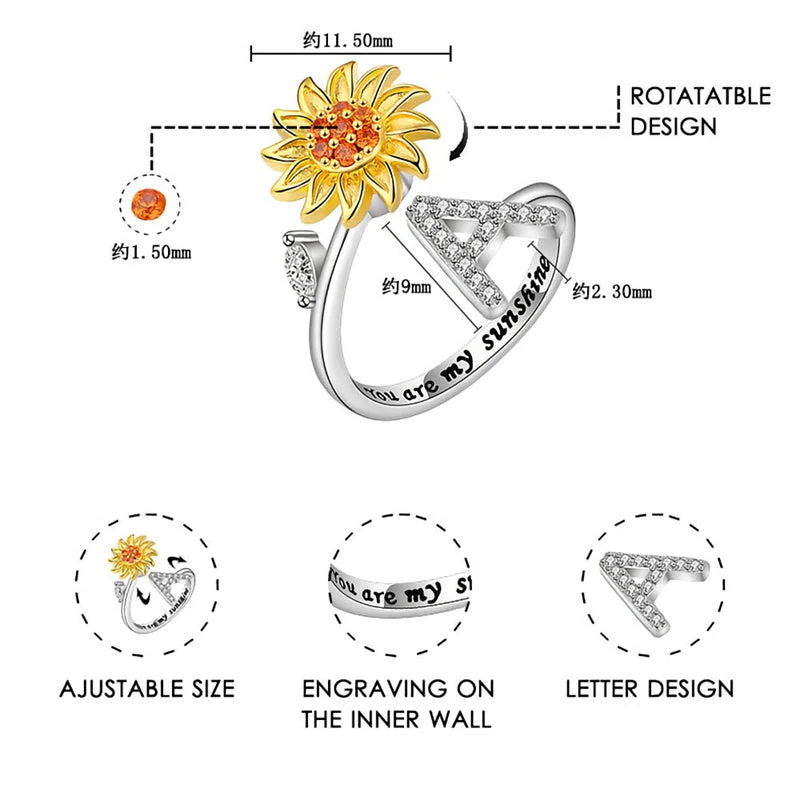 Sunflower Letter Adjustable Ring For Daughter/Granddaughter - Image 3