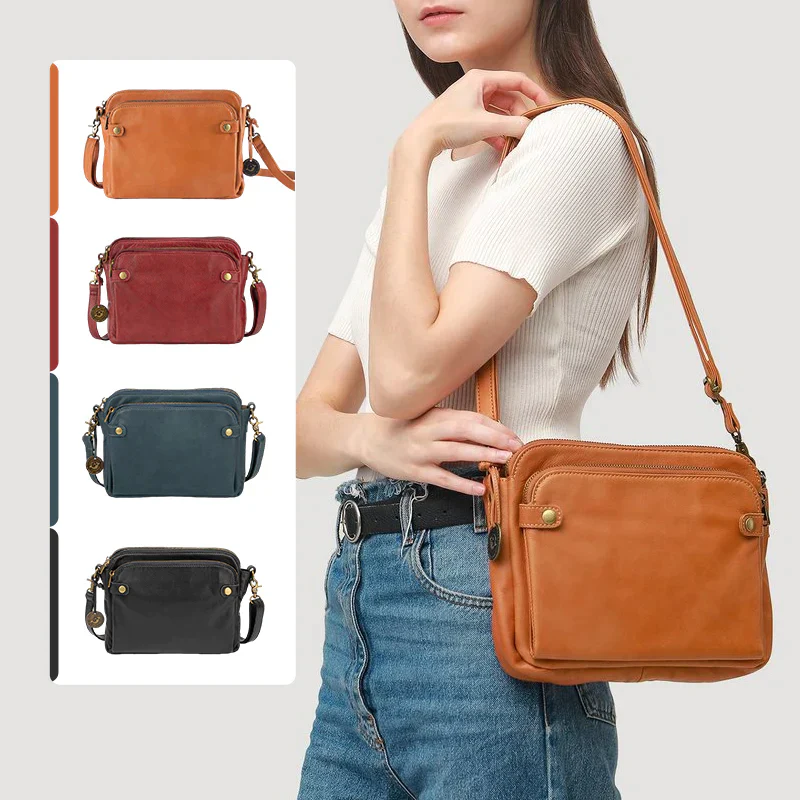 Three-Layer Leather Crossbody Shoulder & Clutch Bag - Image 7