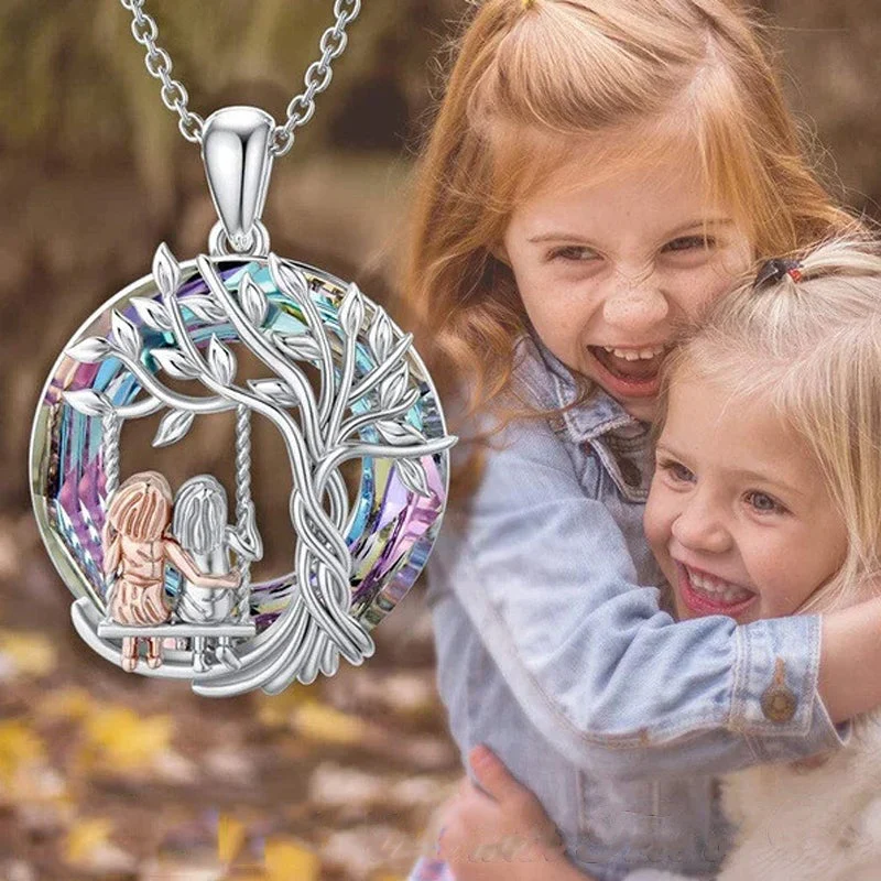 Tree of Life Sister on the Swing Cry-stal Pendant Necklace - Image 3
