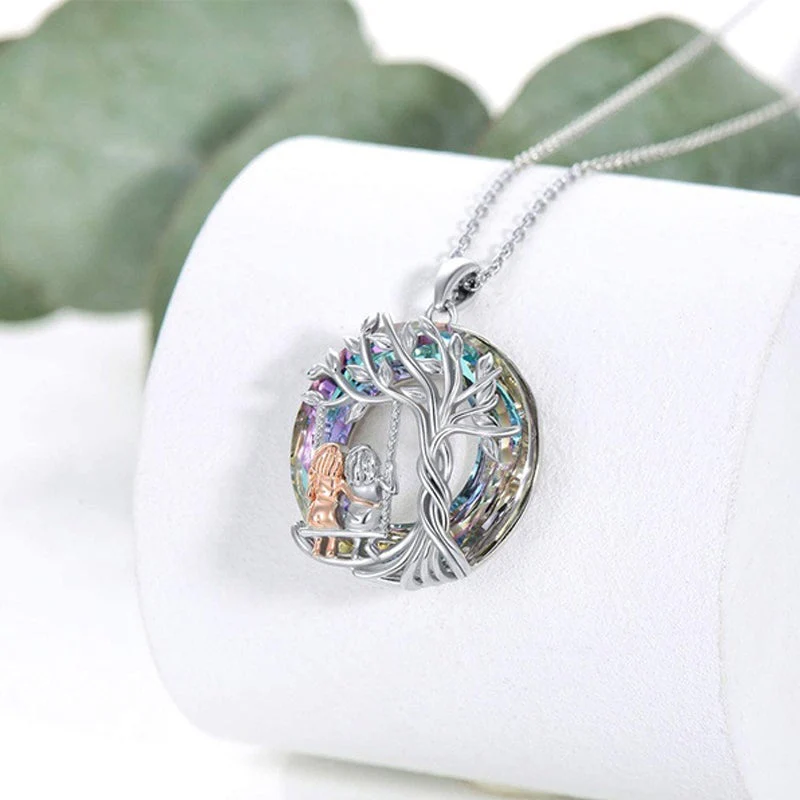 Tree of Life Sister on the Swing Cry-stal Pendant Necklace - Image 4