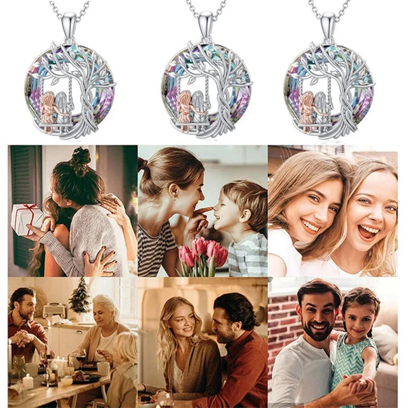 Tree of Life Sister on the Swing Cry-stal Pendant Necklace - Image 7