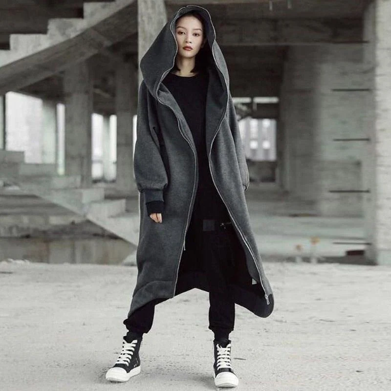 Unisex Long Sleeve Hooded Long Coat - Image 2