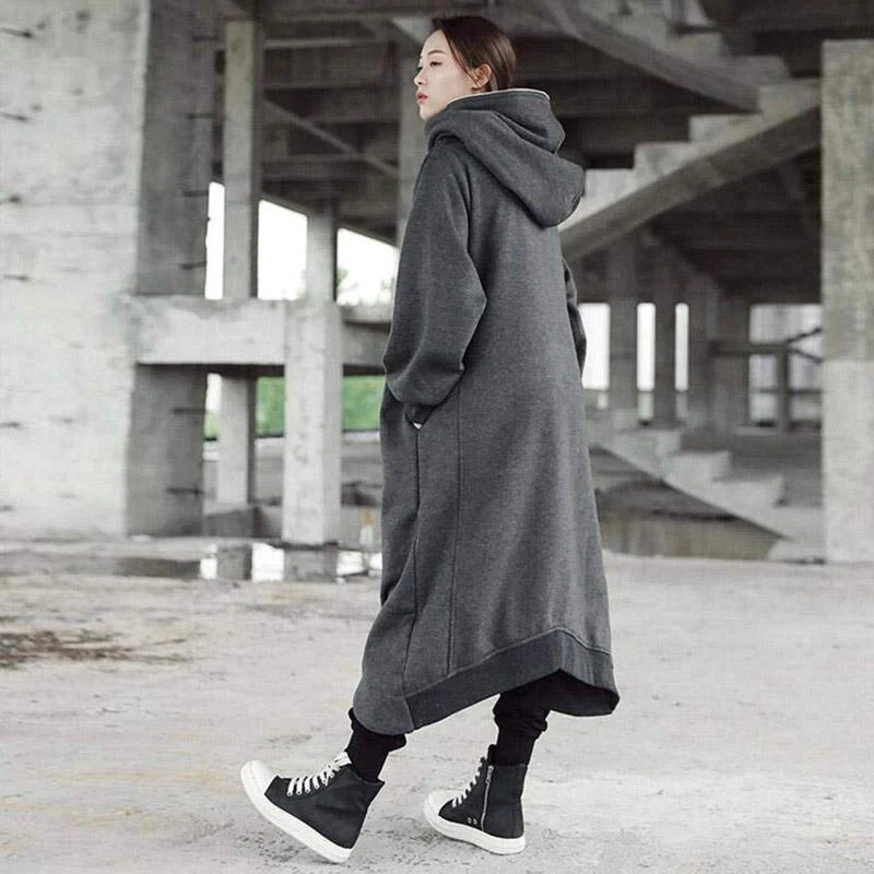 Unisex Long Sleeve Hooded Long Coat - Image 3