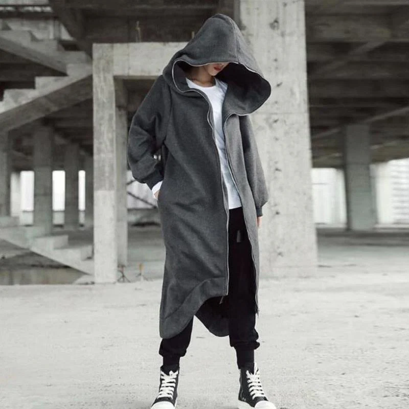 Unisex Long Sleeve Hooded Long Coat - Image 4