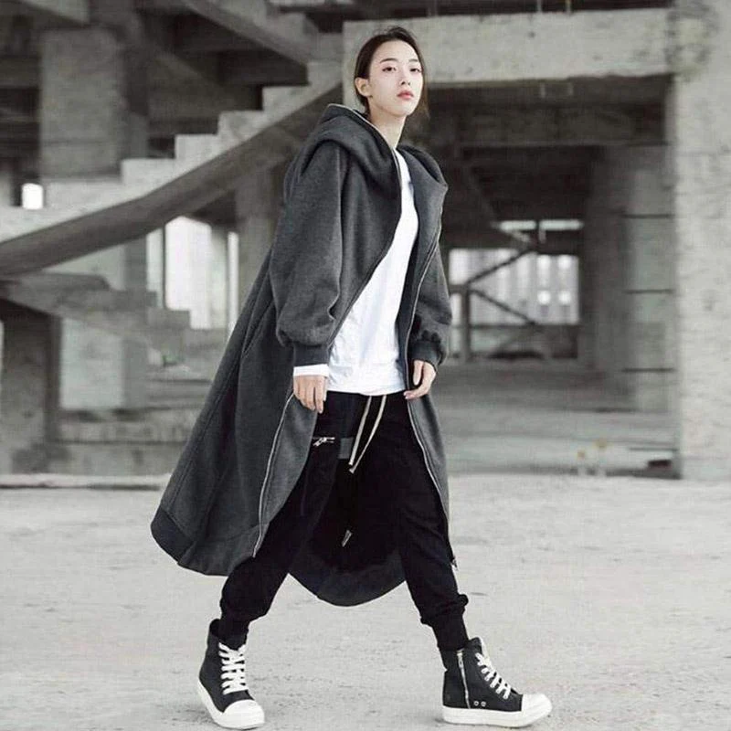 Unisex Long Sleeve Hooded Long Coat - Image 5